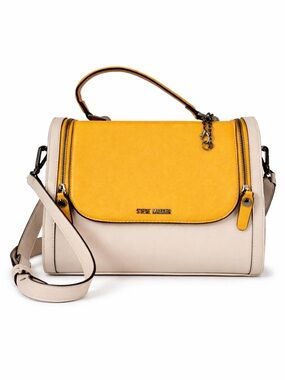 Steve Madden Yellow and Cream Structured Top-Handle Satchel